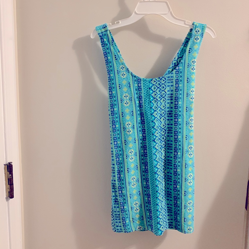 Blue Patterned Strapless Top with Built in Bra